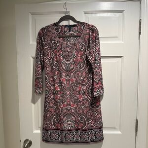 White House Black Market Paisley Long Sleeve Dress - Black and Pink